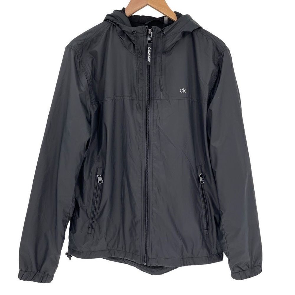 Calvin Klein Hooded Fleece Lined Windbreaker Softshell Jacket Men Medium Black